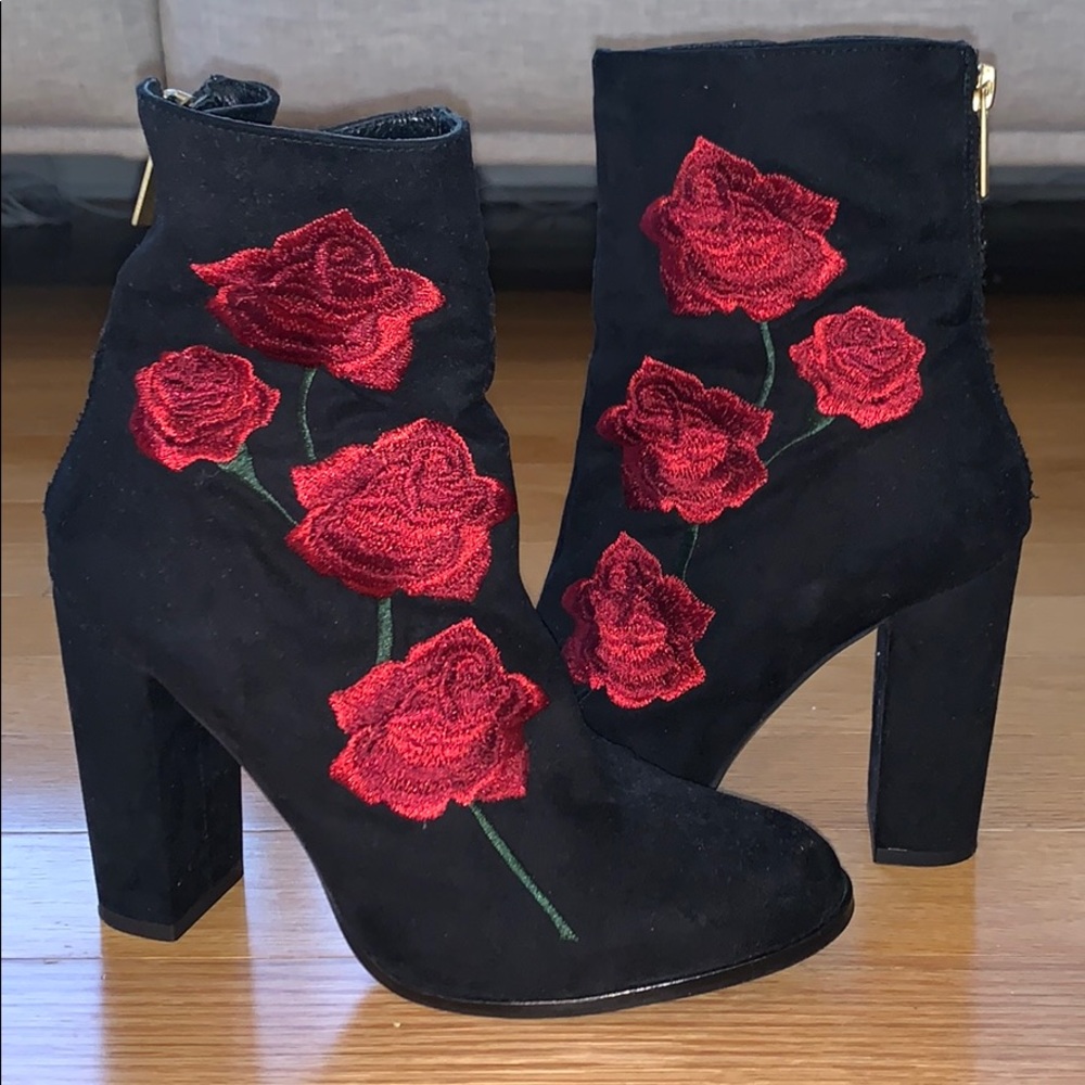 Black Suede Rose Booties